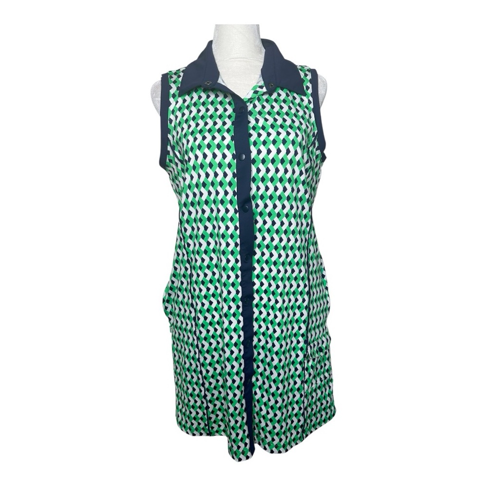 Kinona Resolution Sleeveless Golf Dress Chevron Kelly Green Medium Nylon Blend